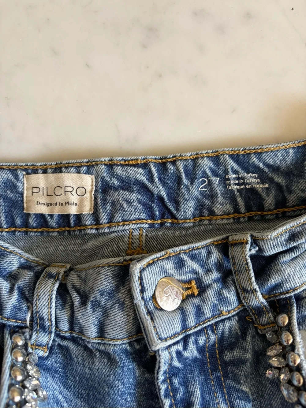 Pilcro Anthropologie Austyn Rhinestone Studded 27 High Rise Denim Jeans - Picture 9 of 13